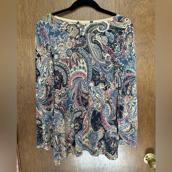 Lauren Ralph Lauren Sweaters - Lauren Ralph Lauren Blue & Purple Paisley 100% Silk Sweater size Small Petite